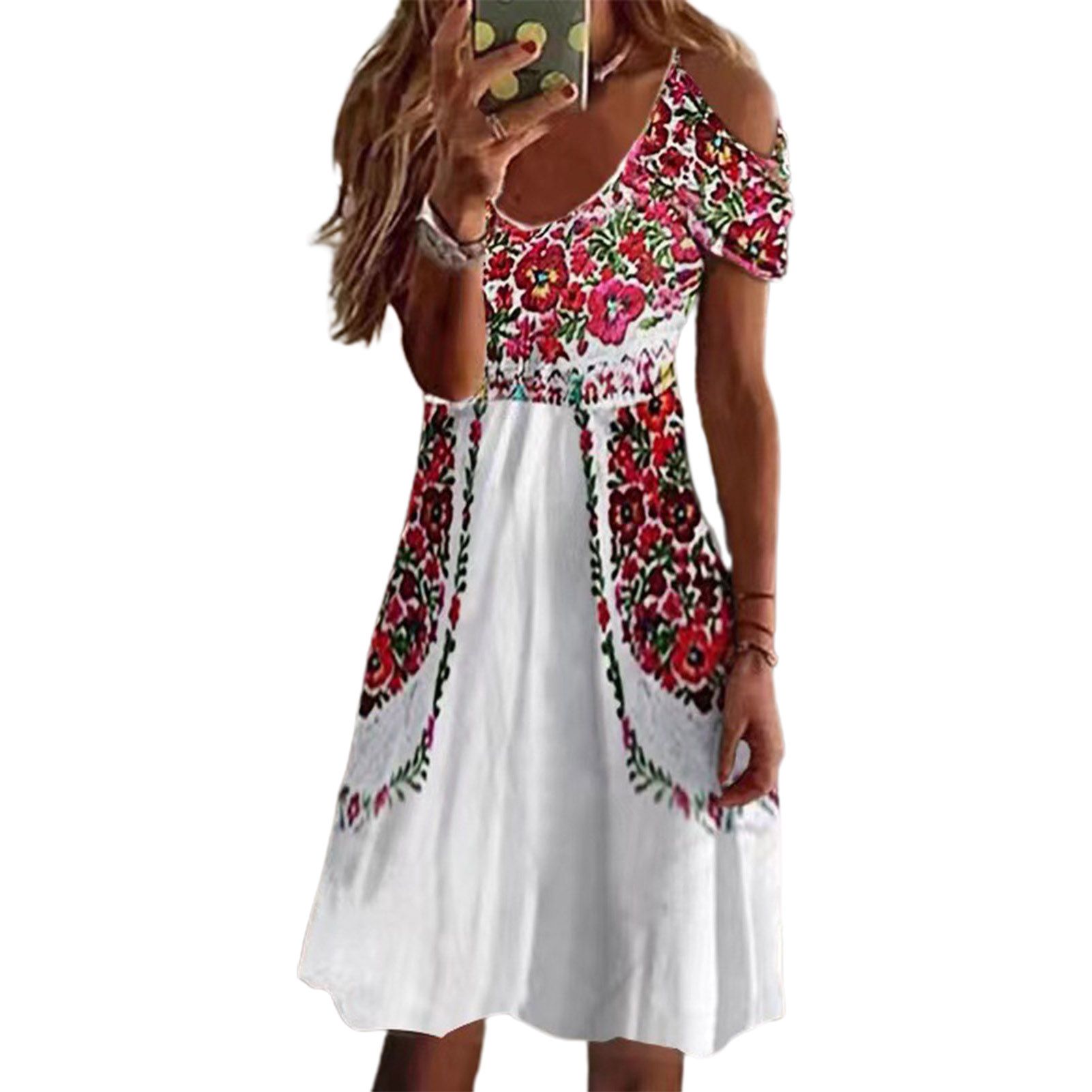Party Dress Short Sleeve Floral Knee Length Dress