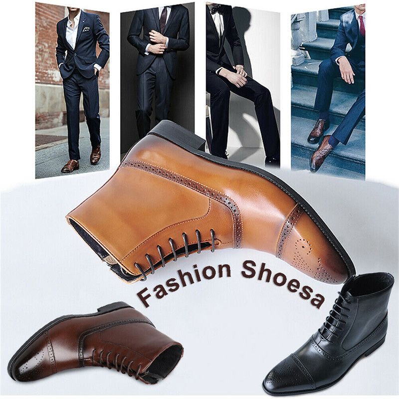 Men Smooth Cow Leather Formal Boots Ankle Dress Chelsea Boots Slip On Zipper Lace Up High Top Square Toe Shoes Mature Style Leather Boots for men high cut