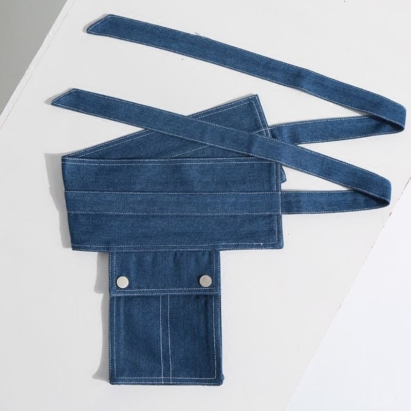 [EAM] 2020 New Summer Pocket Split Joint Button Irregular Blue Denim Long Wide Belt Women Fashion Tide All-match JF134