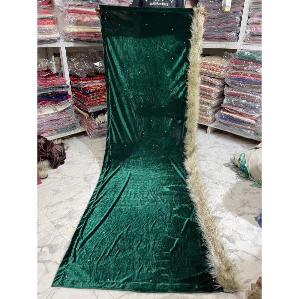 Velvet Shawl with Fur & Stone works, Comfortable Soft Winter Wear 42
