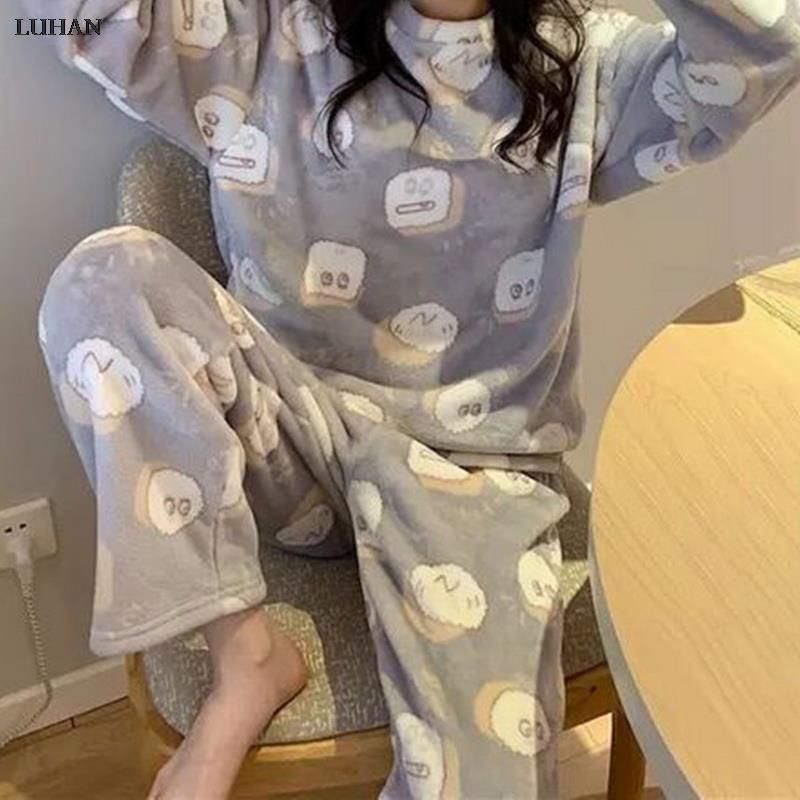 Warm Women's pajamas suit christmas cotton Sleepwear 2 pieces home clothes trouser nightwear Clothing woman winter pajama sets