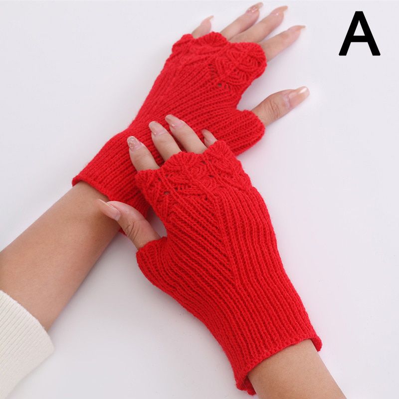 Women Winter Fingerless Gloves Warm Soft Wool Knitted Mittens Elegant Wrist Arm Hand Half Finger Elastic Short Gloves Guantes