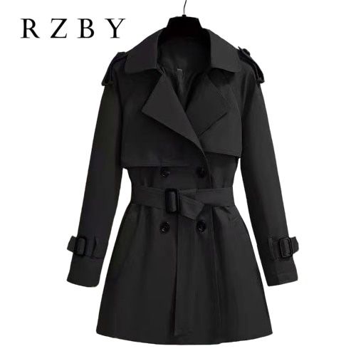 Autumn Elegant Trench Women Solid Turn Down Collar Overcoat Double  Windbreaker Female Lace Up Coat RZBY508
