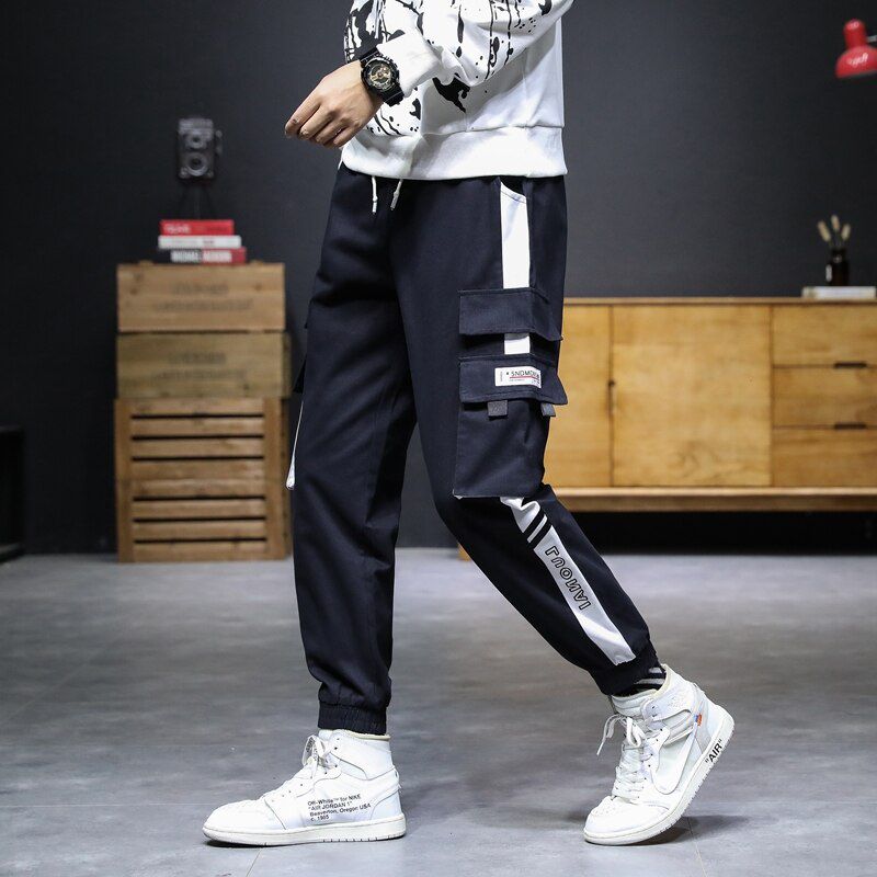 New Hip Hop Joggers Cargo Pants Men Harem Pants Multi-Pocket Ribbons Man Sweatpants Streetwear Casual Mens Pants S-