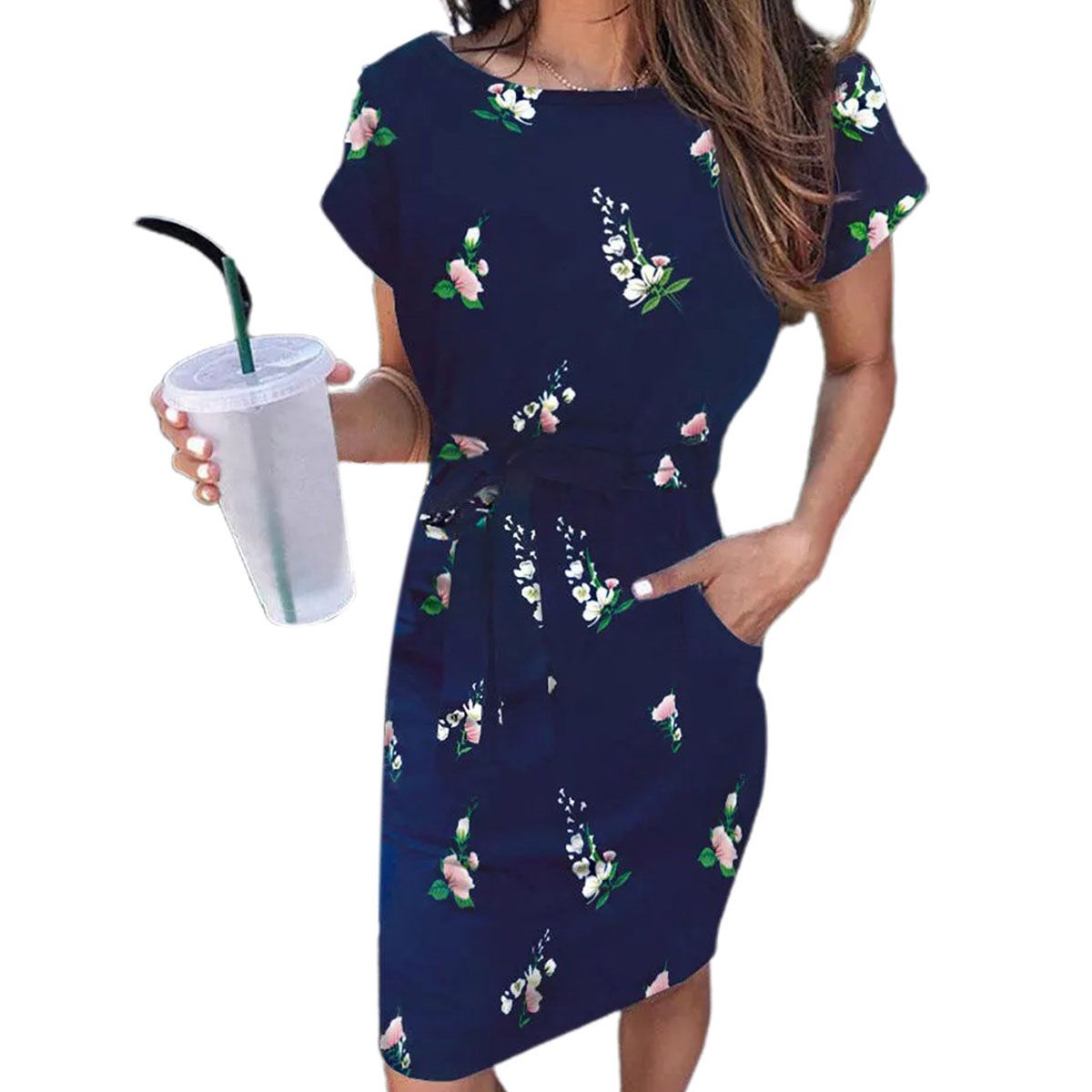 Party Dress Positioning Print Crew Neck Knee Length Dress
