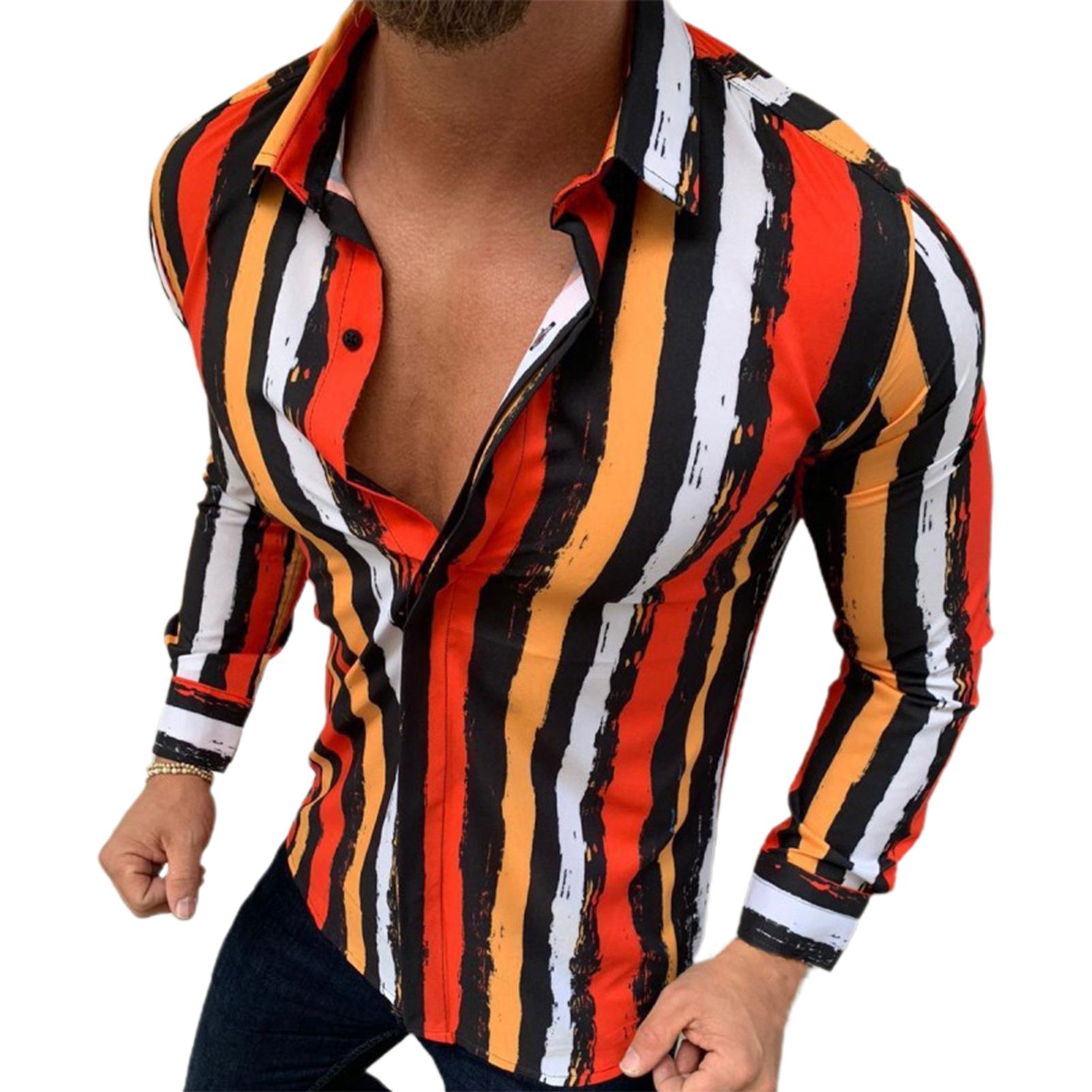 Autumn Shirt Striped Print Good Skin-touch Men Shirt