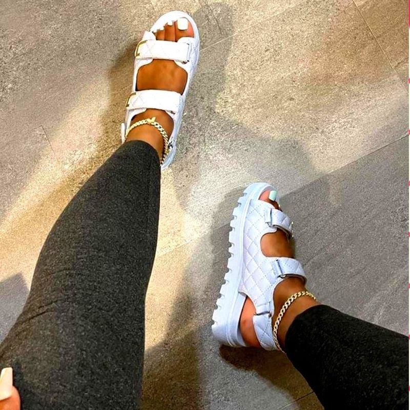 Retro Women Sandals Weave Flat Platform Ladies Wedge Shoes Casual Buckle Strap Female Summer New Sandalia