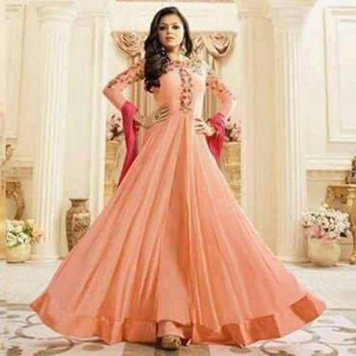 Unstitched Salmon Georgette Gown for Women