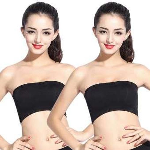 Black Cotton Tube Bra for Women -2 Pieces