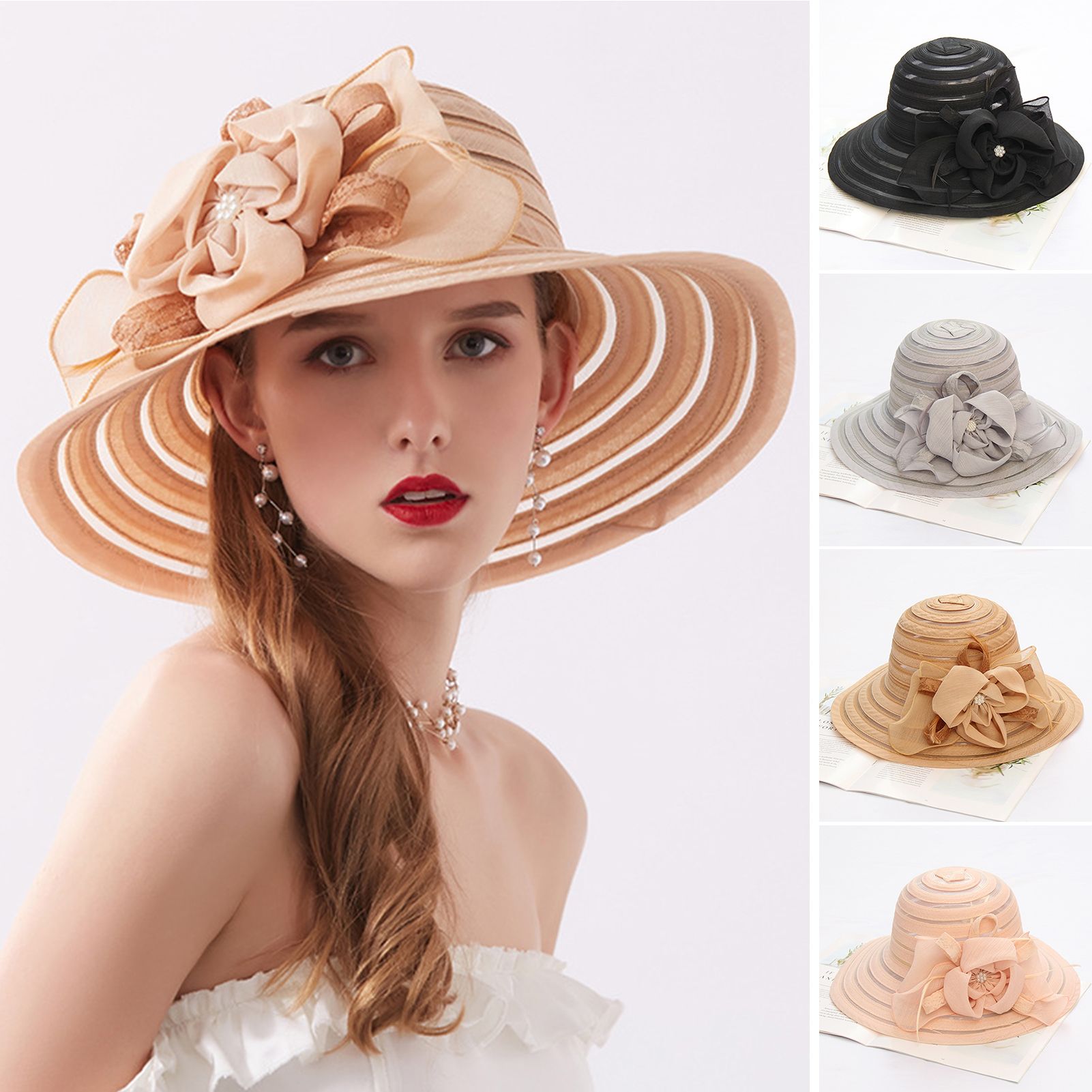 Women Hat Pure Colors UV Protection Floral Hat