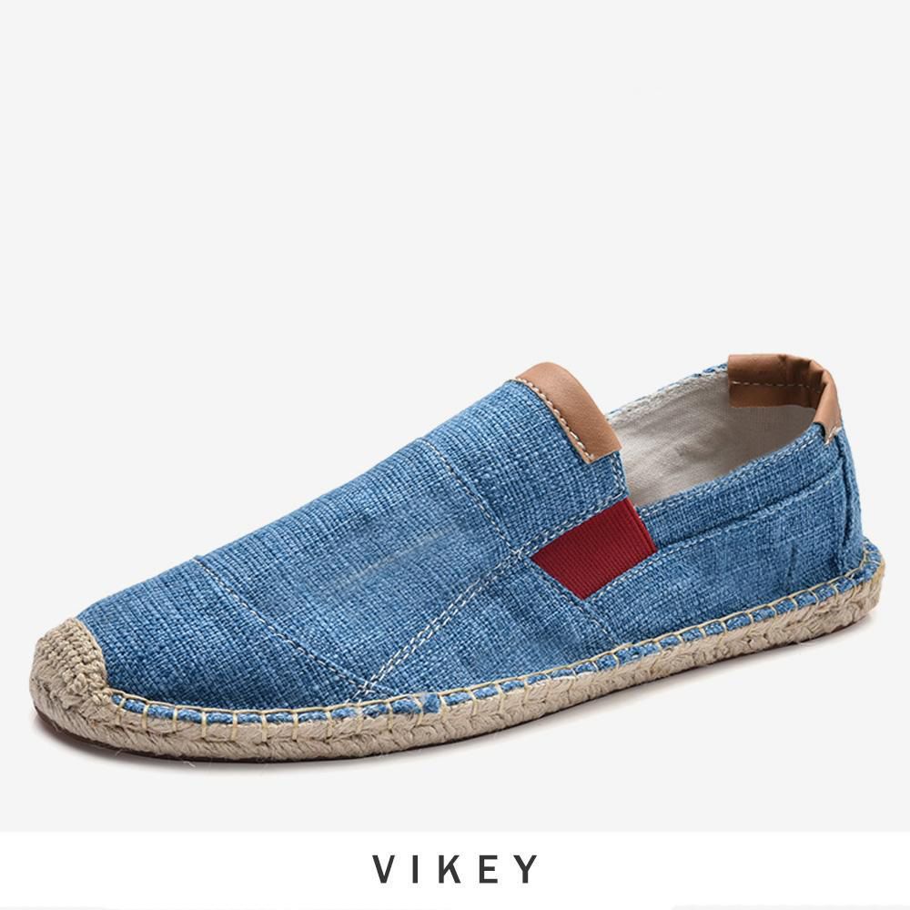 Vikey Men Summer Canvas Shoes Casual Driving Loafers Slip on Flat Shoes for Men Kasut Lelaki (Beige,Black,Blue,Khaki,Red)