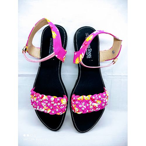 Ladies Flat Sandal with Belt in an iconic Cotton & Stone design, Ladies Slipper