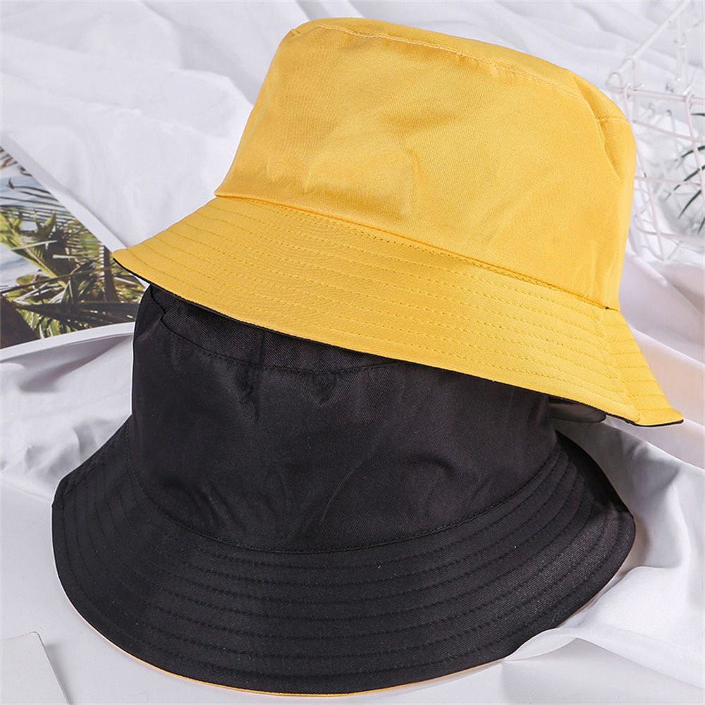 New Solid Color Double-sided Fisherman Hat Men Women Casual Korean Basin Hat Sun Hat Summer Panama Cap Sun Fishing Hat