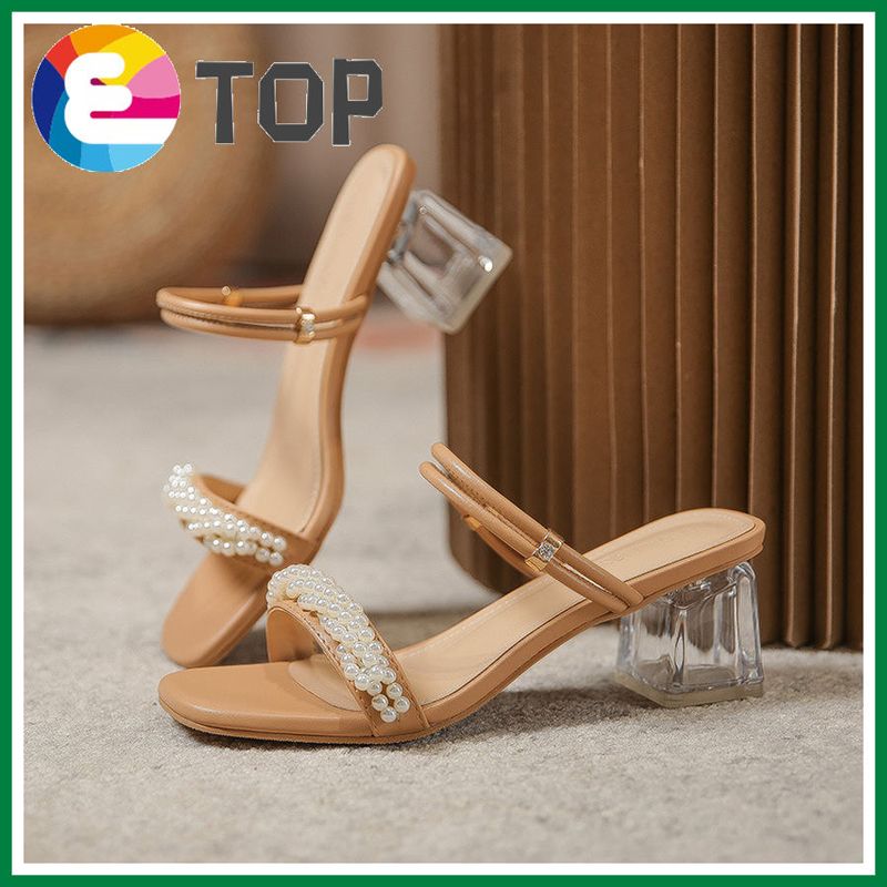 Women's sandals 2021 new beaded crystal soles, thick high-heeled shoes, women's square toe, outer slippers