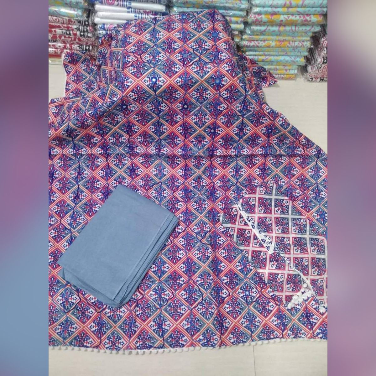 Joypuri Cotton Screen Print Three Pieces for Women