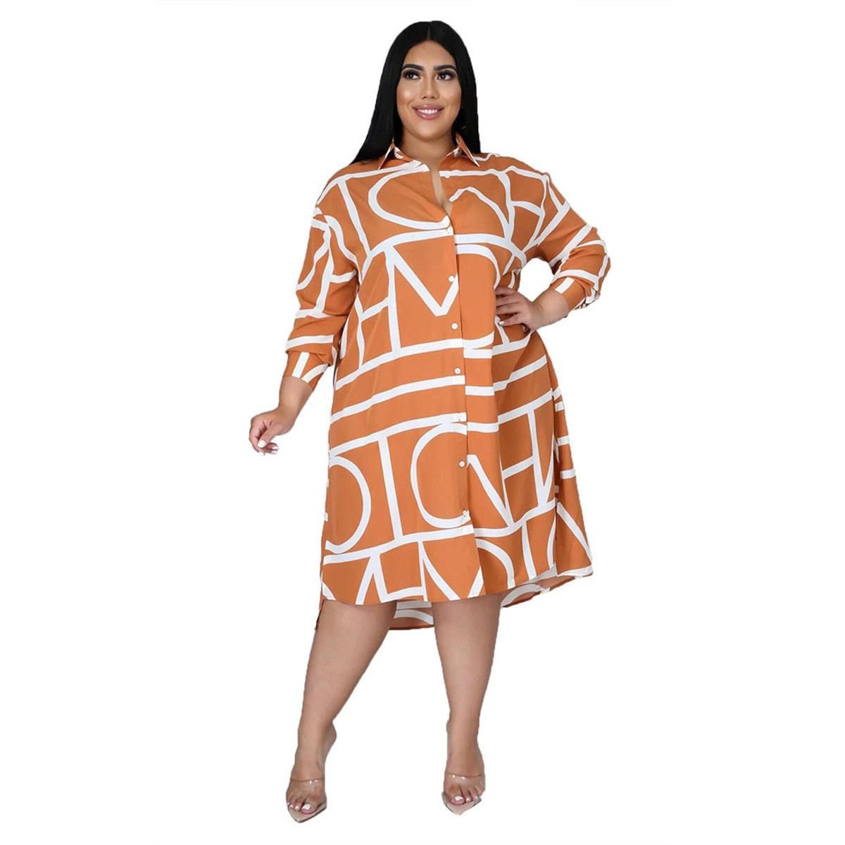 Plus Size Dresses Women 2021 Wholesale Buttons Casual Long Sleeve Loose Office Lady Fashion New Shirt Midi Dresses Dropshipping