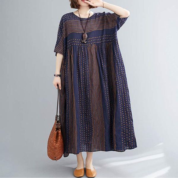 Oversized Polka Dot Striped Summer Dress 2021 Ladies Long Dresses for Women New Fashion Cotton Casual Vintage Dress Vestidos