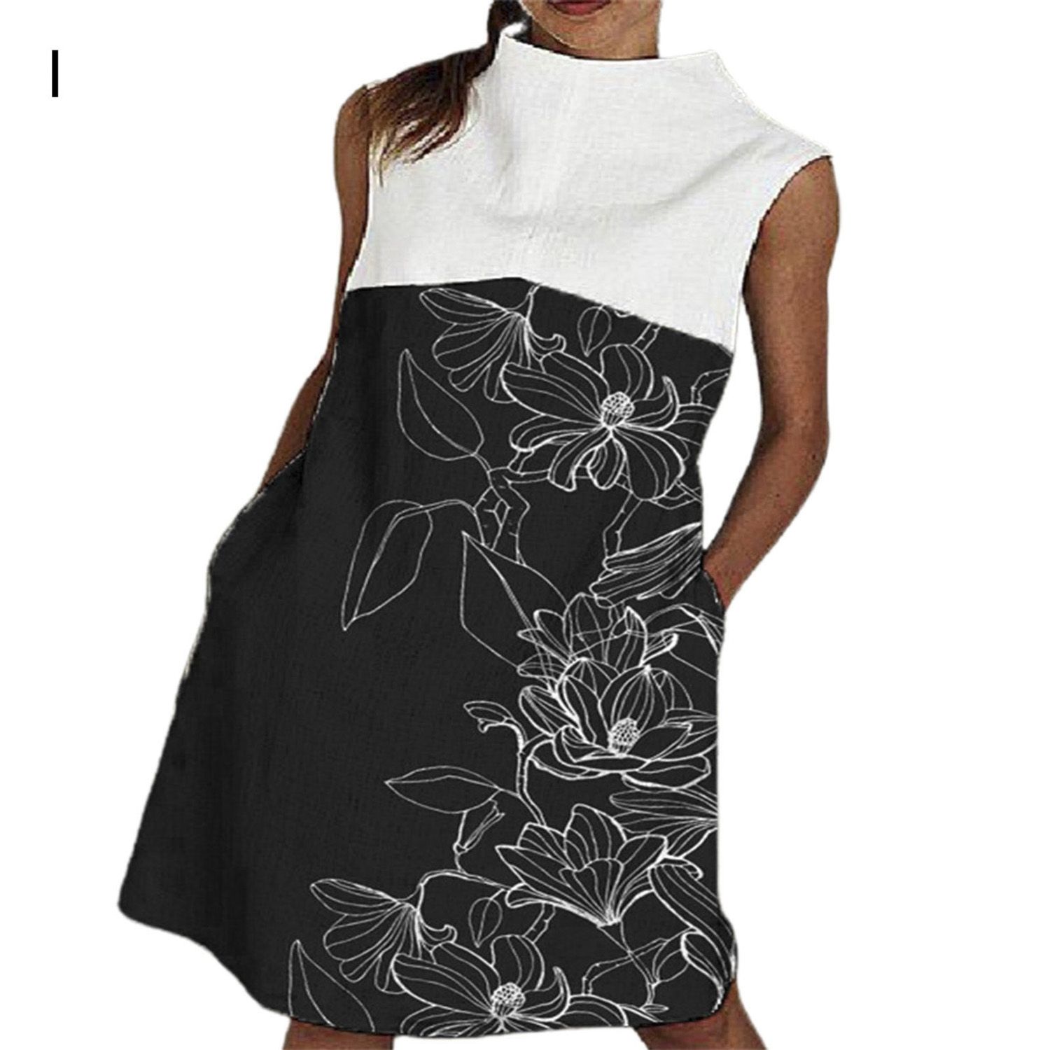 Party Dress High Neck Flower Patchwork Print Casual Dress