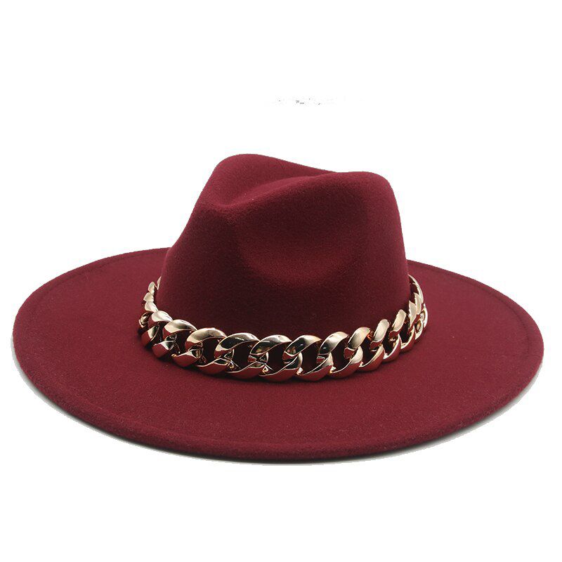 Fedora Hats Big Brim 9.5cm Panama Thick Chain Men Women Hats Winter Wide Brim Felted Fedoras Winter Hats SombrDe Mujer