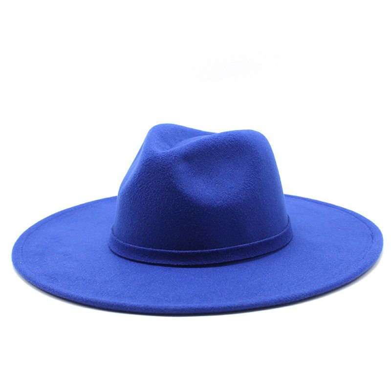 FS 2021 White Green 9.5cm Big Wide Brim Wool Felt Fedora Plain Men Panama Hat Classic Church Hats For Women Elegant Sombreros