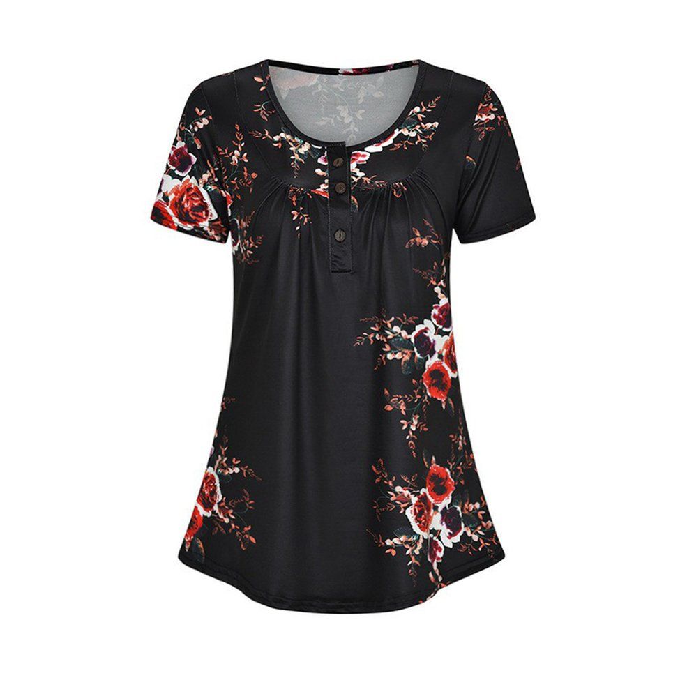 Tops Womens Summer Floral V Neck Blouses Loose Baggy Tops Tunic T Shirts
