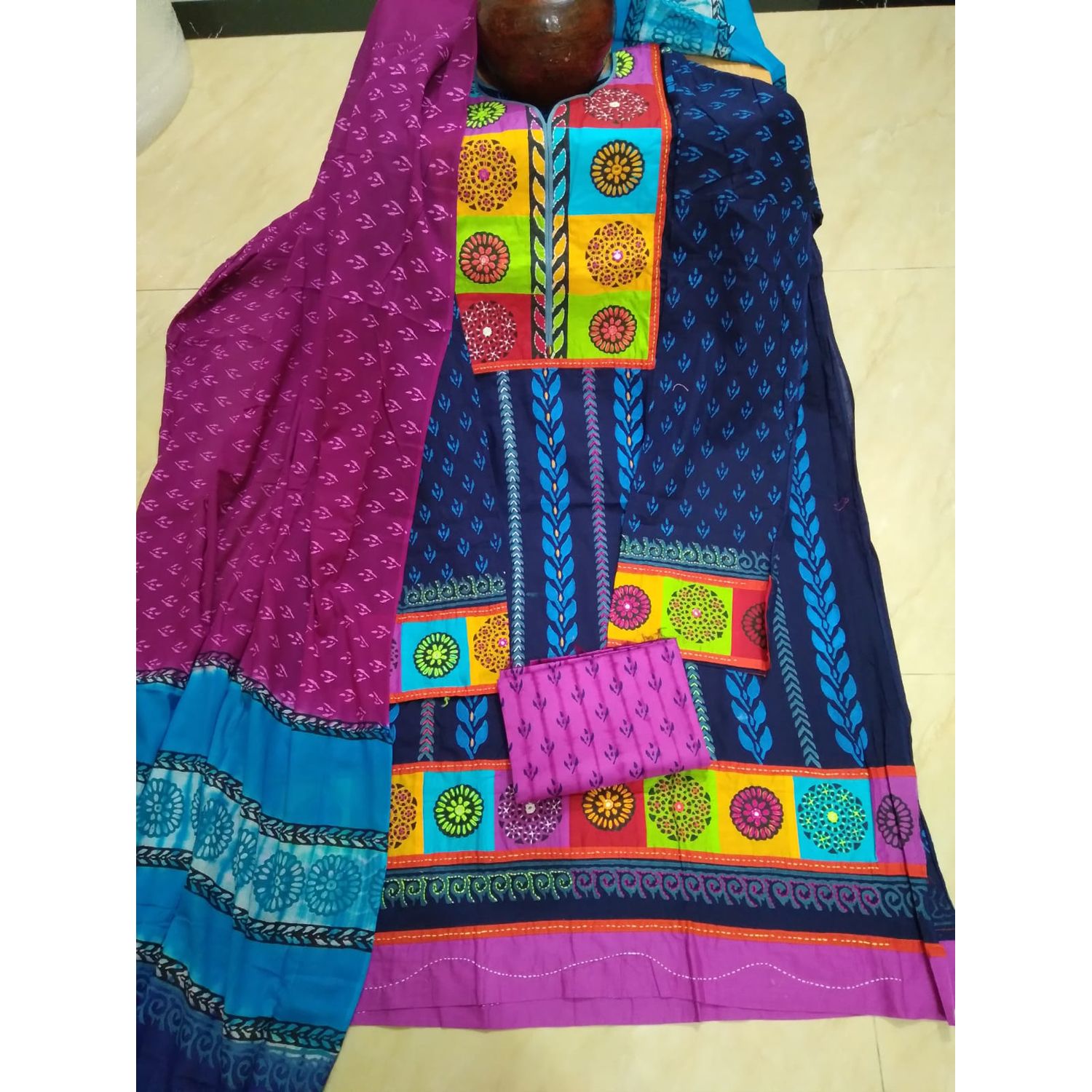 Cotton Boutique Three Piece Skin-Block & Yarn work
