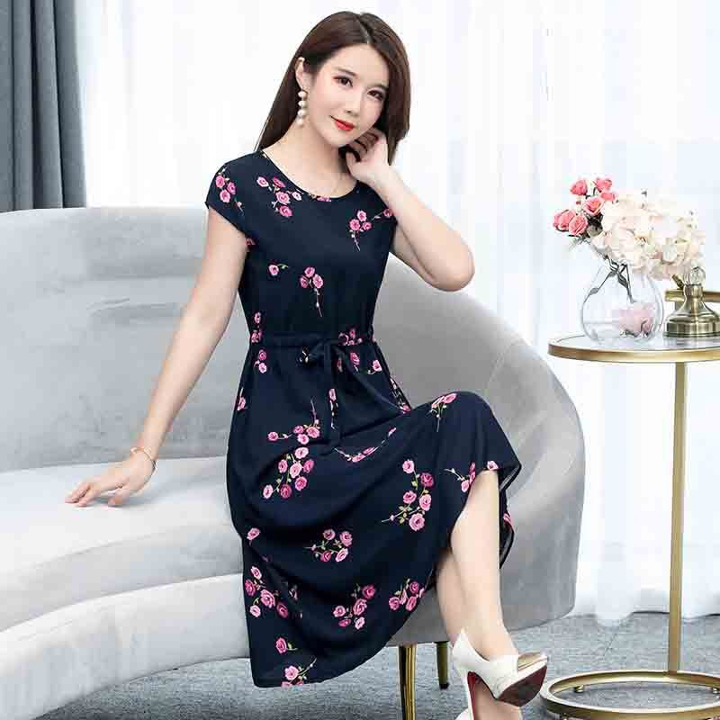 Loose Party Vestidos Casual Dress Sundress Plus Size Women Clothes Print Elegant O-neck Short Sleeve Summer Straight Natural