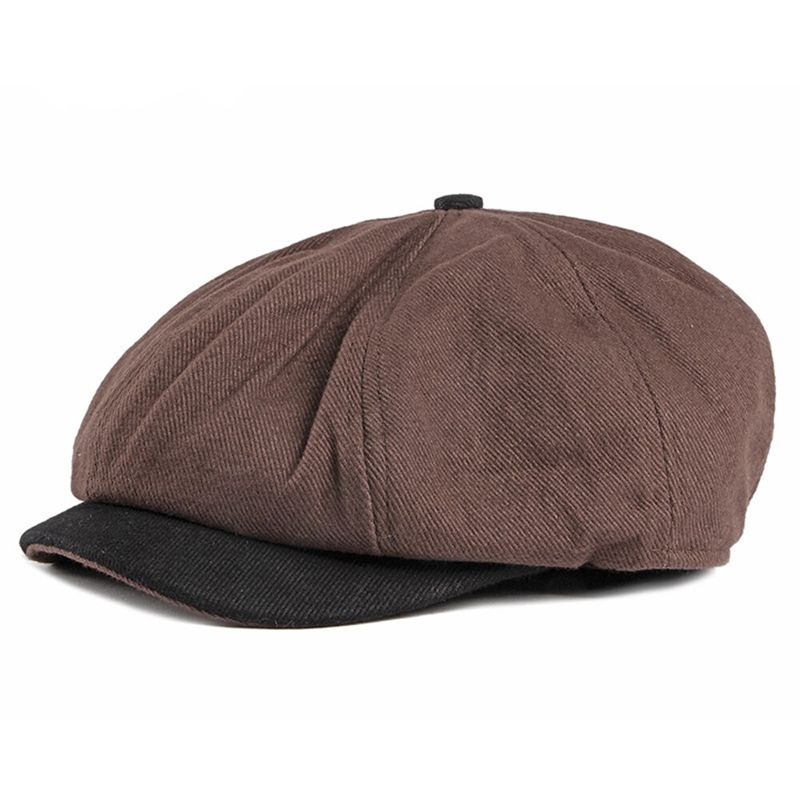 SHOWERSMILE Men Newsboy Cap Male British Style Cotton Beret Hat Summer Octagonal Cap