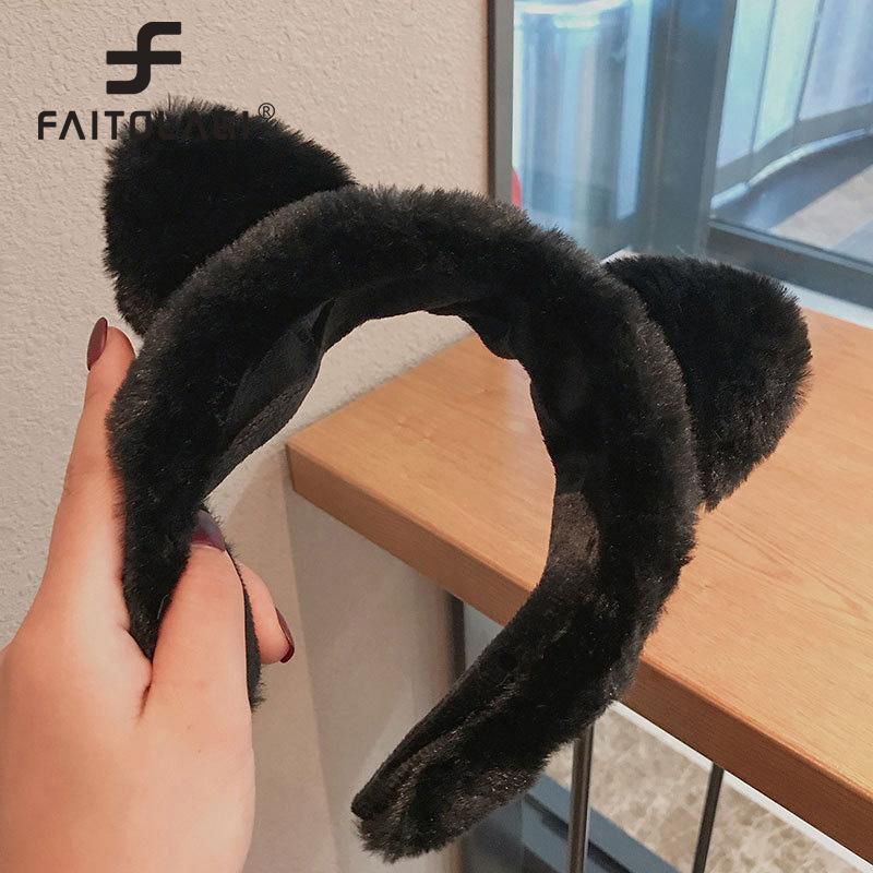 Cute Cat Ear Headband Wide Plush Wash Face Bath Headbands Hair Bands For Women Female Girls Hair Accessories Haarband
