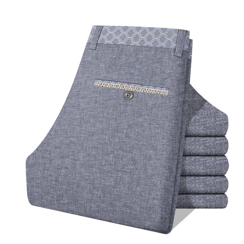 Men's Casual Pants Summer Stretch Ice Silk Gray Man Straight Leg Dress Pants Slim Fit Thin Trousers Male Suit Pants Fashion Grey