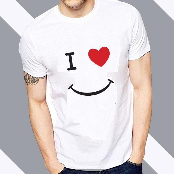 White Cotton Short Sleeve Tshirt For Men