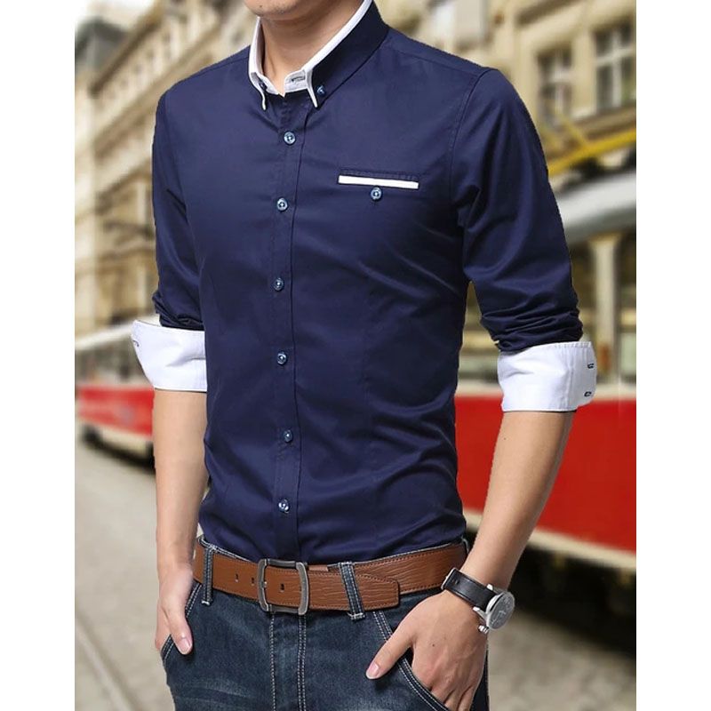 Navy Blue Color Stylish Long sleeve casual shirt for Men