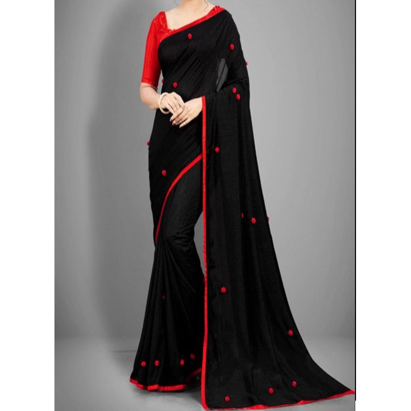 Black & Red Combnation  Color 12 Hand  Half Silk Saree For women - Sari
