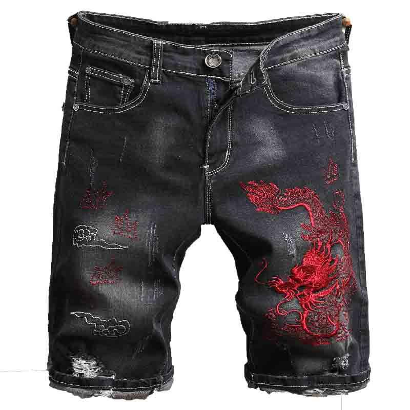 New Fashion Mens Ripped Embroidery Short Jeans Clothing Shorts Breathable Denim Shorts Male