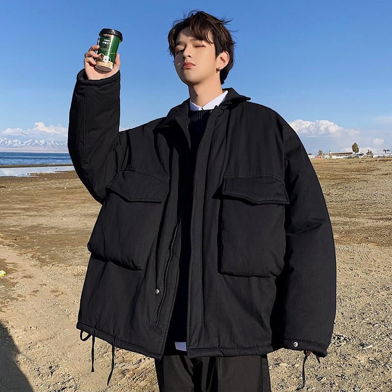 Parkas Men Solid Turn-down Collar Big Pockets All-match Loose 3XL Korean Harajuku Mens Winter Coat Fashion Streetwear