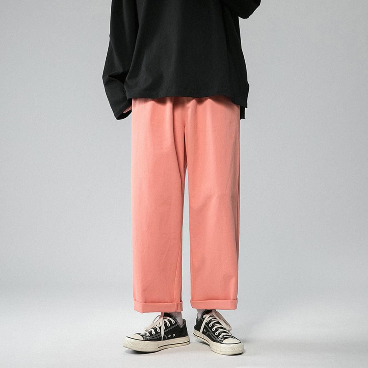 Men's Pants Retro Ankle Length Casual Cotton Pant Male Elastic Waist Loose Pant Man