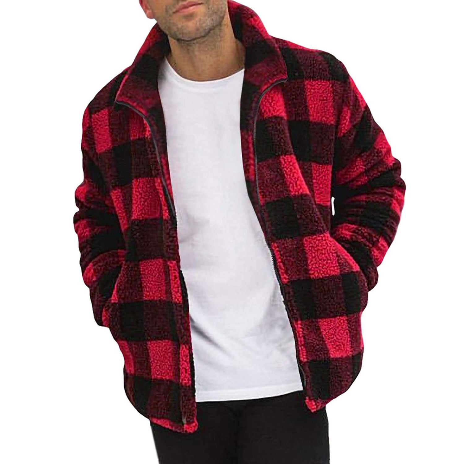 Fleece Jacket Long Sleeve Pockets Warm Male Fleece Jacket