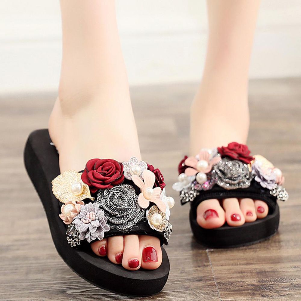 Women's Ladies Fashion Casual Floral Thick Bottom Outdoor Slippers Beach Shoes