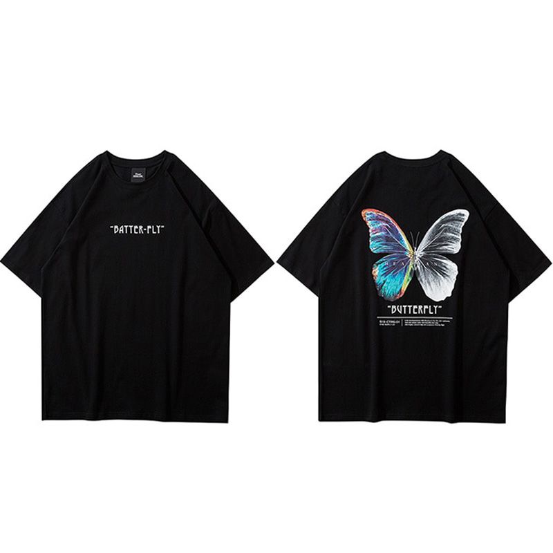 Hop Oversize T Shirt Men Streetwear Harajuku Color erfly Tshirt Short Sleeve Cotton Loose Hop T-Shirt Plus Size