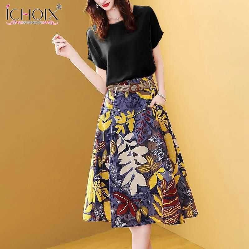 Fashion Print Suit   Summer Style T-shirt Skirt  Style Floral Skirt