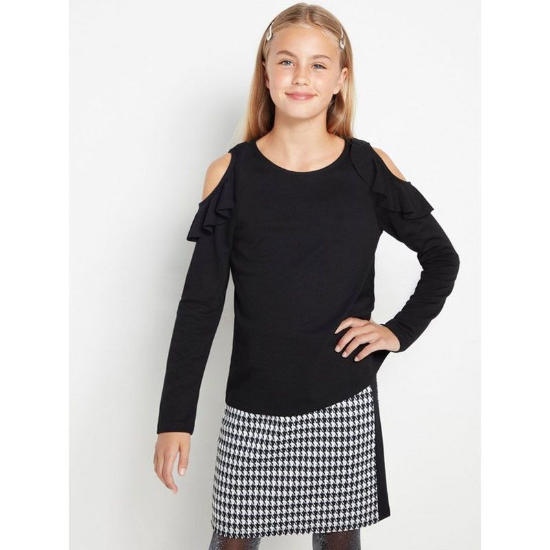Jersey top with cut-out shoulders and flounces For Girls to Ladies