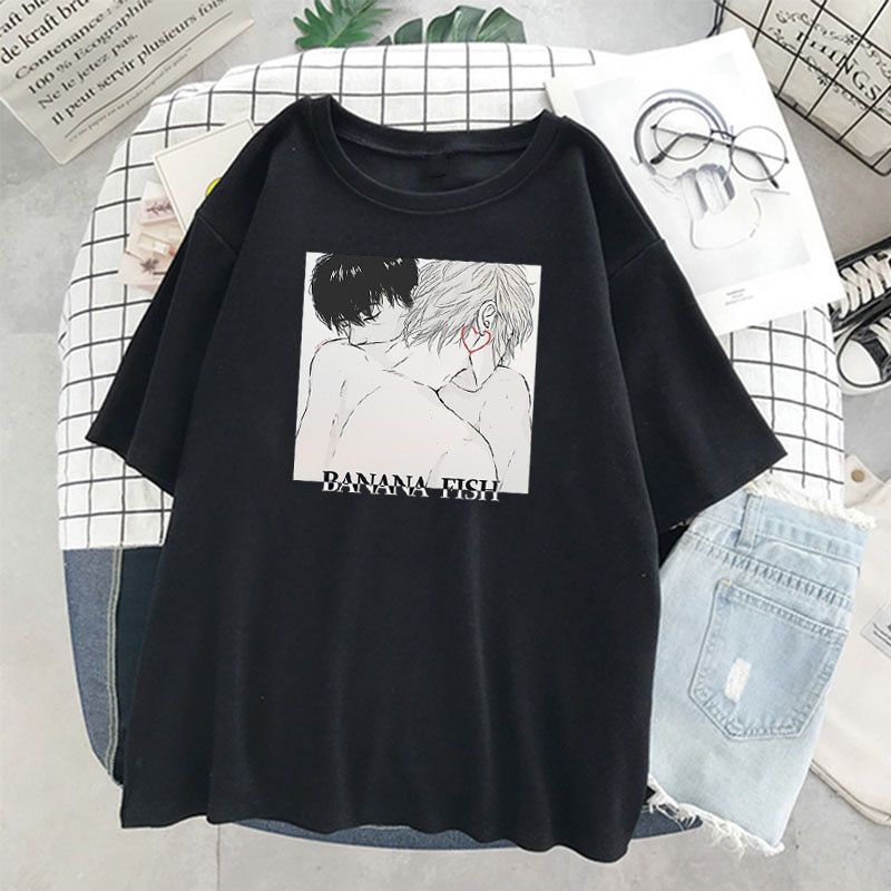 Japanese Anime Banana Fish print T Shirt Women Cartoon Boy's Love Manga Tops Harajuku Loose Short Sleeve Tee Y2k Streetwear