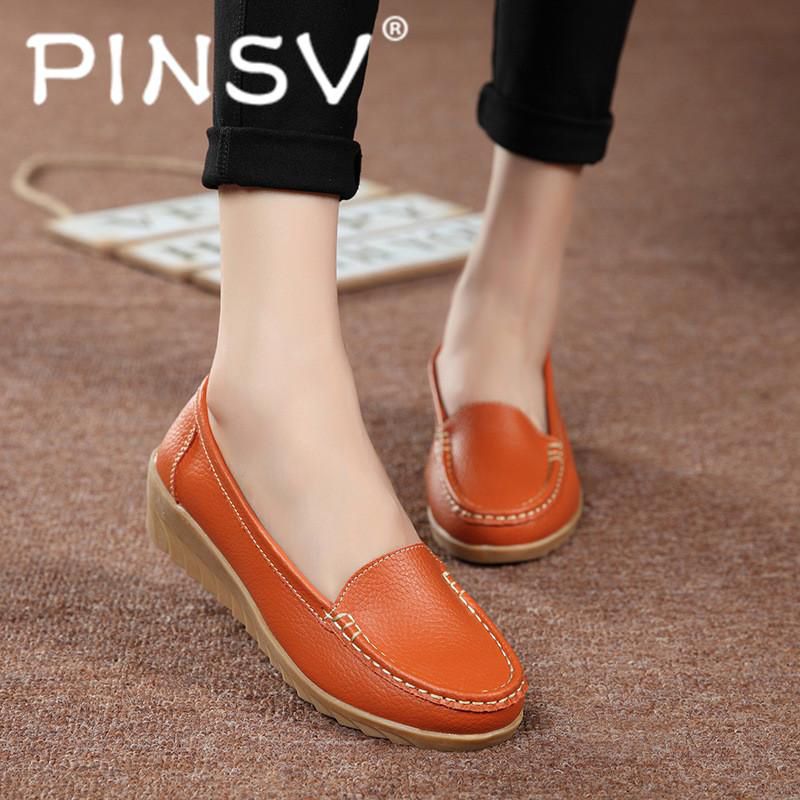 Boat Loafers for Women Leather Shoes Slip-on Moccasin Mom Anti-skid Loafers