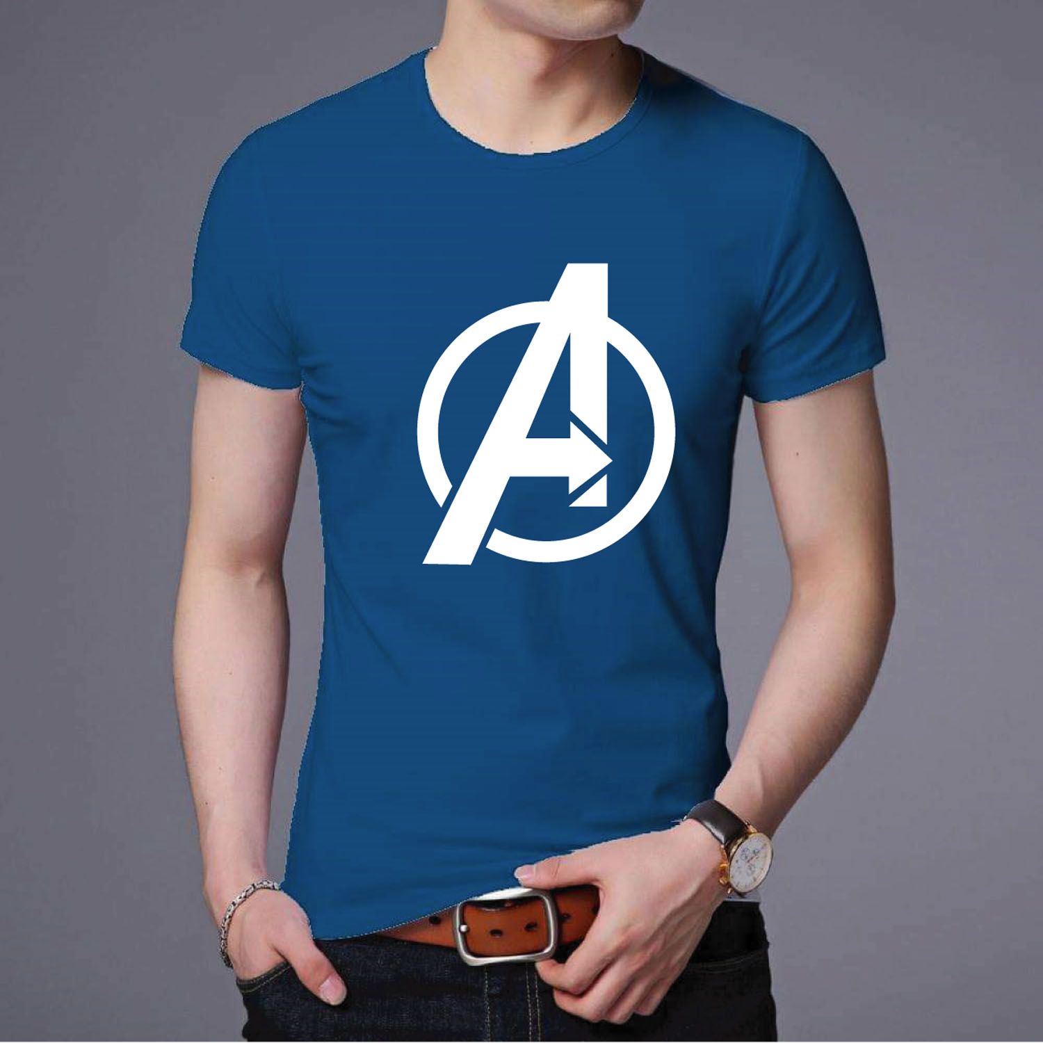 New royal blue colour (A) dizain (1 piz ) Export Cotton High Quality half Sleeve t-shirt for men