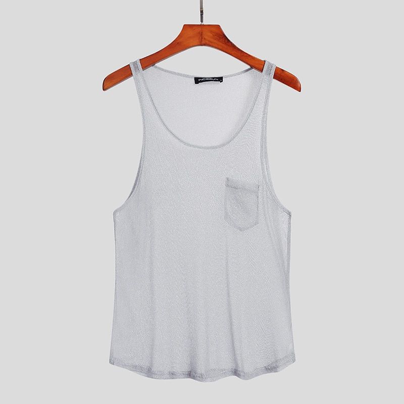 Men TaTops Sleeveless O Neck ckets See Through Thin Tops Streetwear Breathable Summer Vests Men Camisetas S-5XL