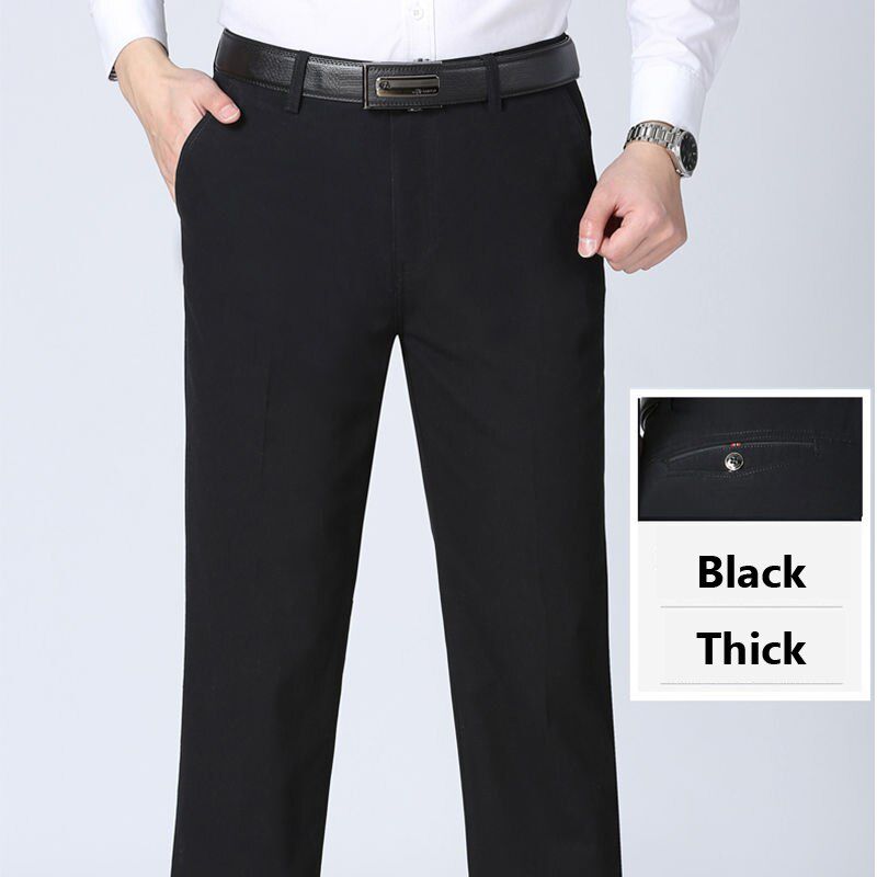 Mens Spring Summer Thin Suit Pants Middle-aged Cotton Slacks High Waist Straight Loose Solid Business Casual Father Dad Pants