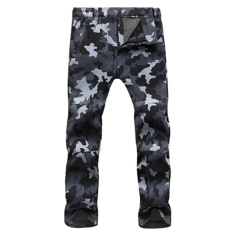 Casual Stretch Waterproof Fleece Pants Men Winter Thick Warm Softshell Skin Trousers   Tactical Cargo Pants 5XL