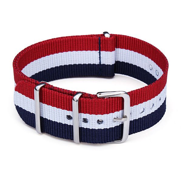 High Quality 22mm Nylon Polyamides Canvas Color Mental Wrist Men Women Watch Band Red + white + blue - Red   white   blue