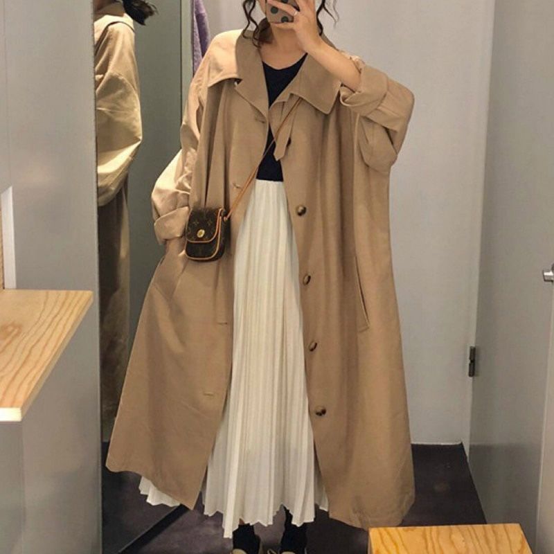 Trench Women Solid Single ed Long Plus Size 3XL Loose Fashion Korean Style Leisure Simple Womens Coats Ulzzang Harajuku