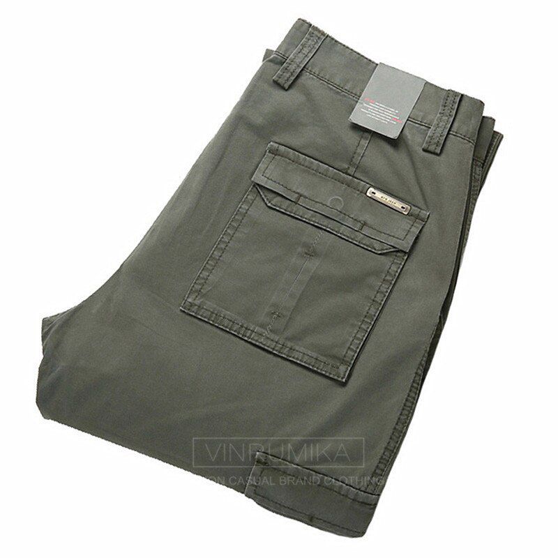 Men's Summer Multi-pocket Overalls Pants Man Spring Autumn Casual Brand  Green Cotton Loose Cargo Pant long trousers